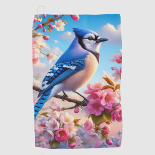 Floral/spring Blue Jay art Golf Towel