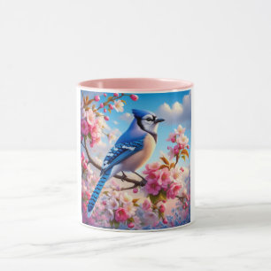 Floral/spring Blue Jay art Mug