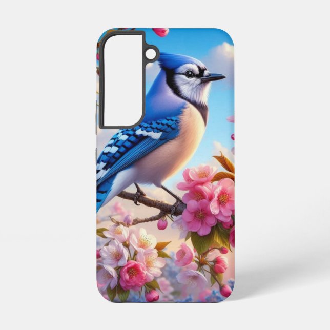 Floral/spring Blue Jay art Samsung Galaxy S22 Case (Back)