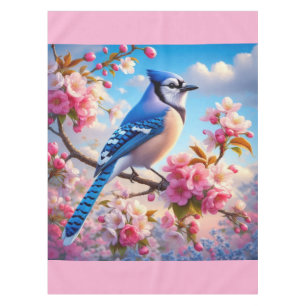 Floral/spring Blue Jay art Tablecloth