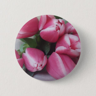Floral Spring Bouquet of Pink Tulips, Flowers 6 Cm Round Badge