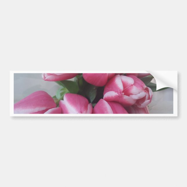 Floral Spring Bouquet of Pink Tulips, Flowers Bumper Sticker (Front)