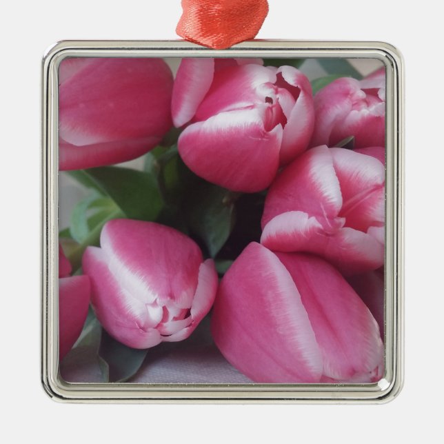 Floral Spring Bouquet of Pink Tulips, Flowers Metal Tree Decoration (Front)
