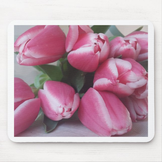 Floral Spring Bouquet of Pink Tulips, Flowers Mouse Mat (Front)