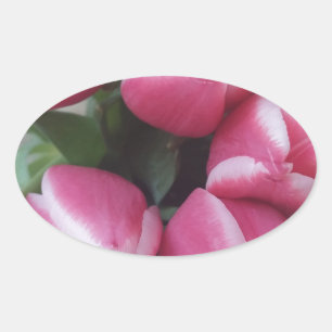 Floral Spring Bouquet of Pink Tulips, Flowers Oval Sticker