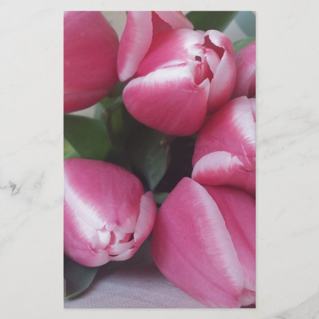 Floral Spring Bouquet of Pink Tulips, Flowers Stationery (Front)