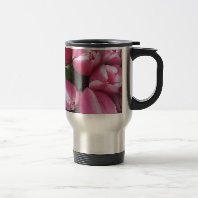 Floral Spring Bouquet of Pink Tulips, Flowers Travel Mug (Right)