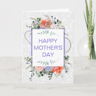 Floral Spring Coral & Purple Flowers Mother's Day Card