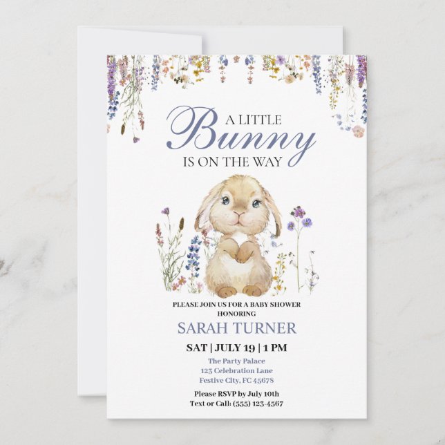 Floral Spring Cute Easter Bunny Baby Shower Invitation (Front)
