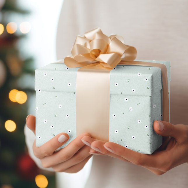 Floral Spring Daffodil baby blue and white Wrapping Paper (Creator Uploaded)