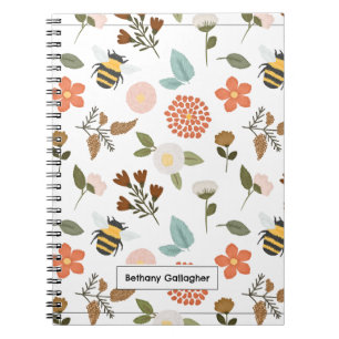 Floral Spring Daffodil & Bees Personalized Notebook
