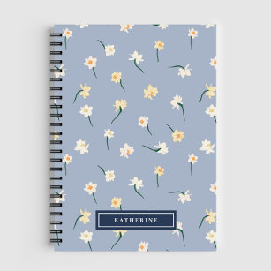 Floral Spring Daffodil   Dusty Blue Personalised Notebook