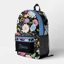 Floral Spring Design Personalised Blue Trim Printed Backpack