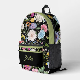 Floral Spring Design Personalised Green Trim Printed Backpack