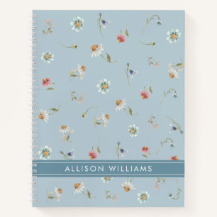 Floral Spring  Dusty Blue Personalised  Notebook