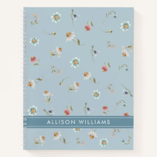 Floral Spring  Dusty Blue Personalised  Notebook