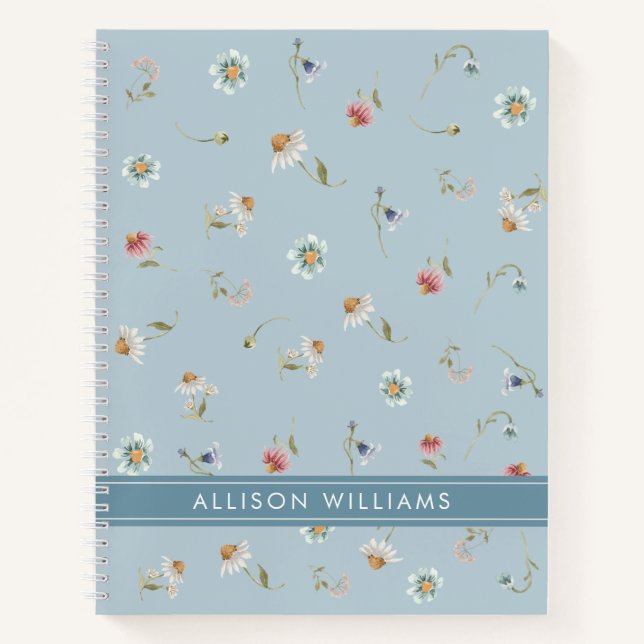 Floral Spring  Dusty Blue Personalised  Notebook (Front)