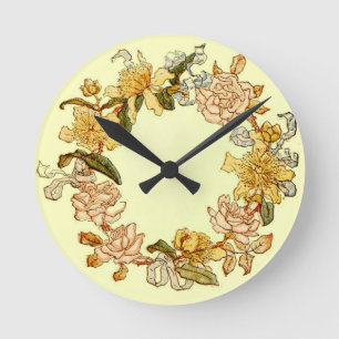 Floral Spring Flower Wreath Vintage Watercolor Round Clock