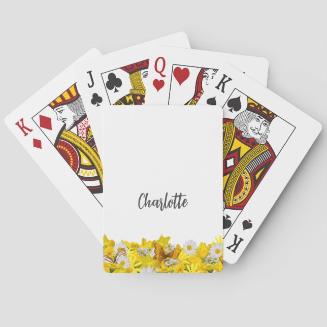 Floral spring flowers butterflies personalizable playing cards (Back)