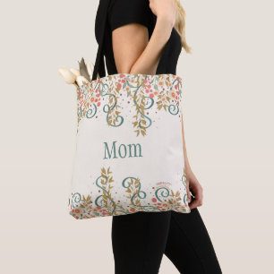 Floral Spring Flowers Mum Personalised Name Tote Bag