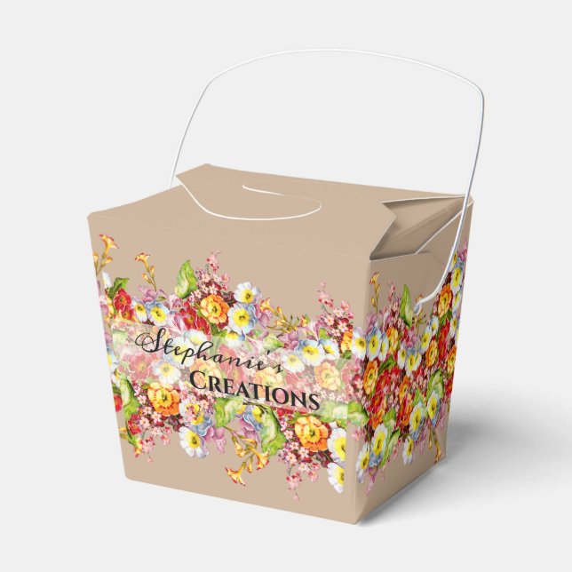 Floral Spring Flowers Primrose Taupe Professional Favour Box (Front Side)