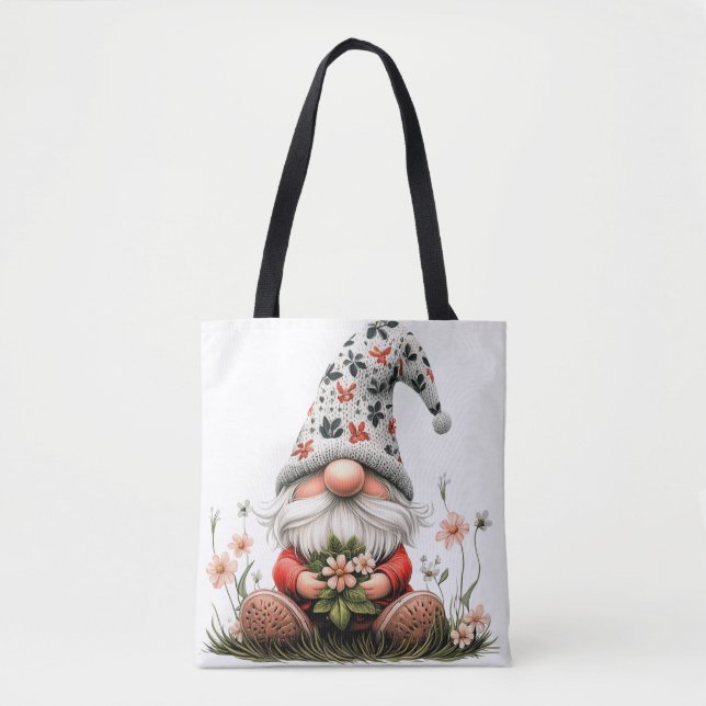 Floral Spring Gnome Tote Bag (Front)