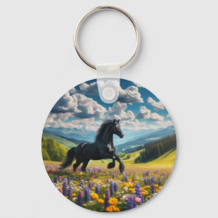 Floral/spring horse/stallion key ring