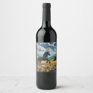 Floral/spring horse/stallion wine label