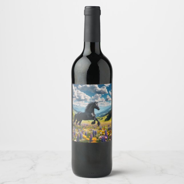 Floral/spring horse/stallion  wine label (Front)