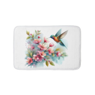 Floral/spring hummingbird artwork  bath mat