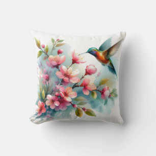 Floral/spring hummingbird artwork cushion