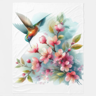 Floral/spring hummingbird artwork  fleece blanket