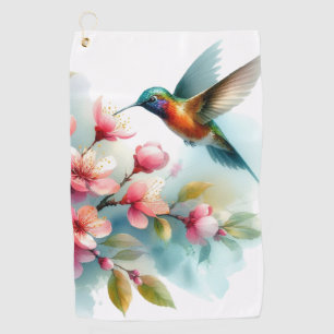 Floral/spring hummingbird artwork golf towel