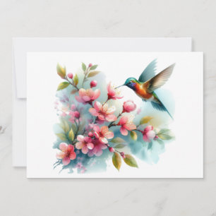 Floral/spring hummingbird artwork holiday card
