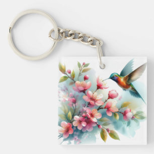 Floral/spring hummingbird artwork  key ring