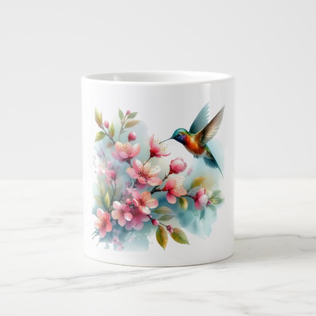 Floral/spring hummingbird artwork  large coffee mug (Front)