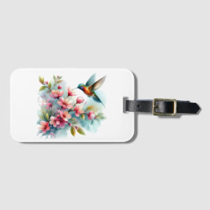 Floral/spring hummingbird artwork  luggage tag