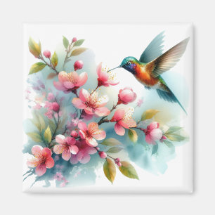 Floral/spring hummingbird artwork  magnet