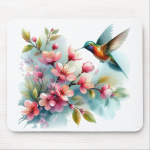Floral/spring hummingbird artwork mouse mat
