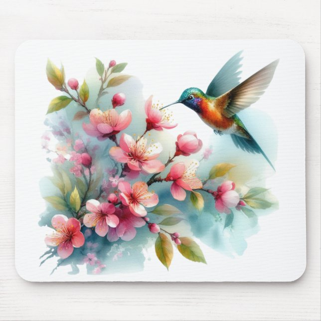 Floral/spring hummingbird artwork  mouse mat (Front)