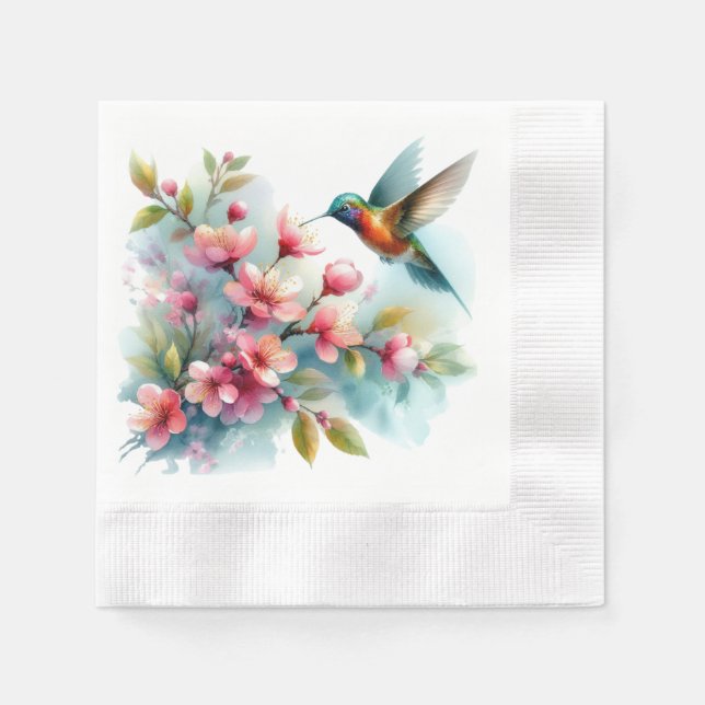 Floral/spring hummingbird artwork  napkin (Front)