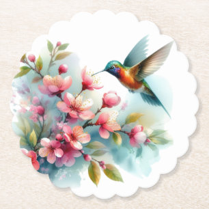 Floral/spring hummingbird artwork  paper coaster