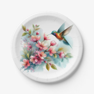 Floral/spring hummingbird artwork  paper plate