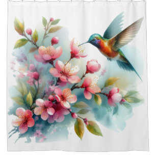 Floral/spring hummingbird artwork  shower curtain