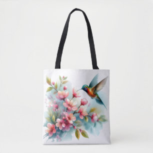 Floral/spring hummingbird artwork  tote bag