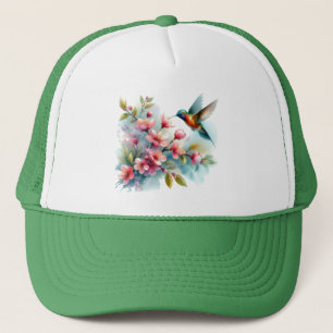 Floral/spring hummingbird artwork  trucker hat