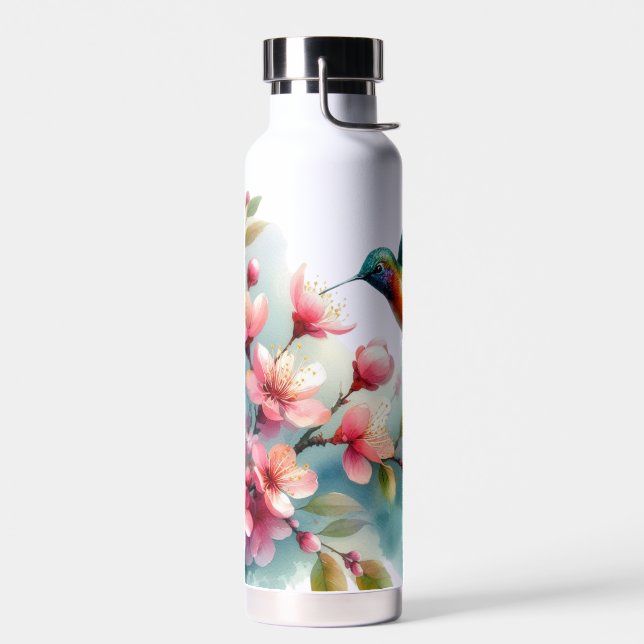 Floral/spring hummingbird artwork  water bottle (Left)