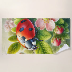 Floral/spring ladybug artwork  beach towel