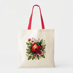 Floral/spring ladybug artwork tote bag