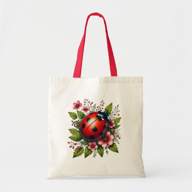 Floral/spring ladybug artwork  tote bag (Front)